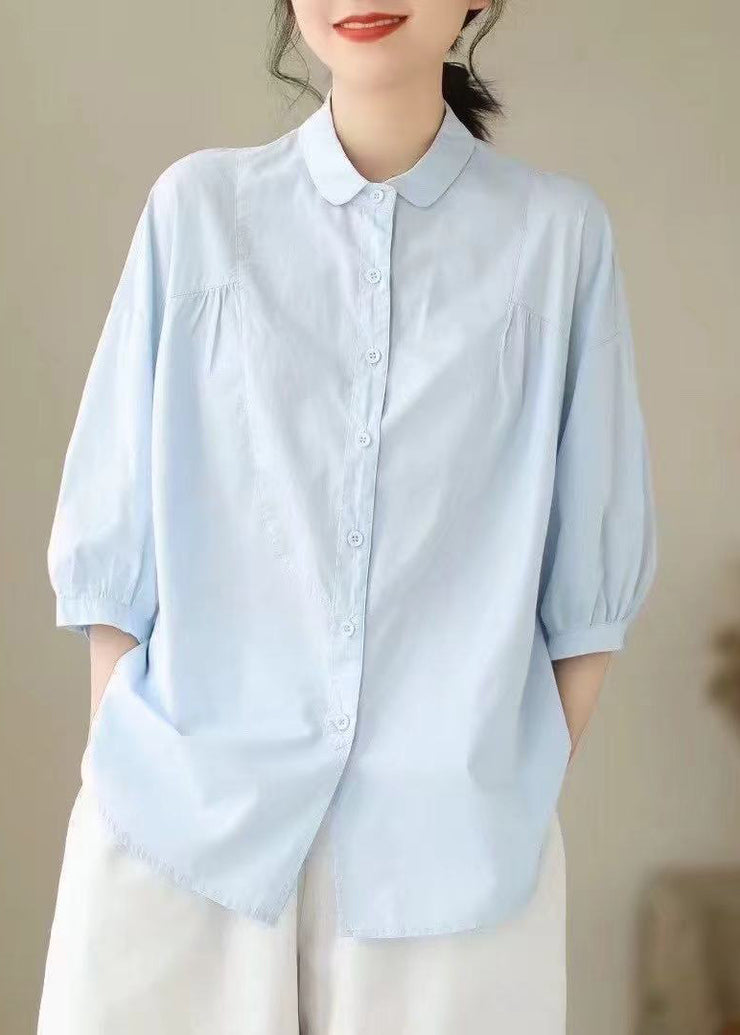 Simple White Oversized Cotton Blouse Tops Bracelet Sleeve