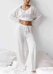 Simple White Oversized Cotton Pajamas Two Pieces Set Summer