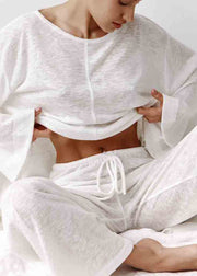 Simple White Oversized Cotton Pajamas Two Pieces Set Summer