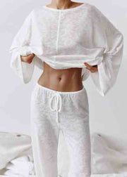 Simple White Oversized Cotton Pajamas Two Pieces Set Summer