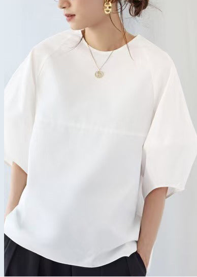 Simple White Oversized Cotton Tank Tops Puff Sleeve