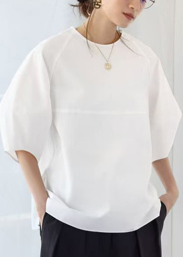 Simple White Oversized Cotton Tank Tops Puff Sleeve
