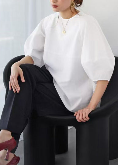Simple White Oversized Cotton Tank Tops Puff Sleeve