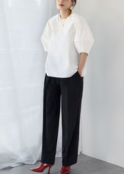 Simple White Oversized Cotton Tank Tops Puff Sleeve