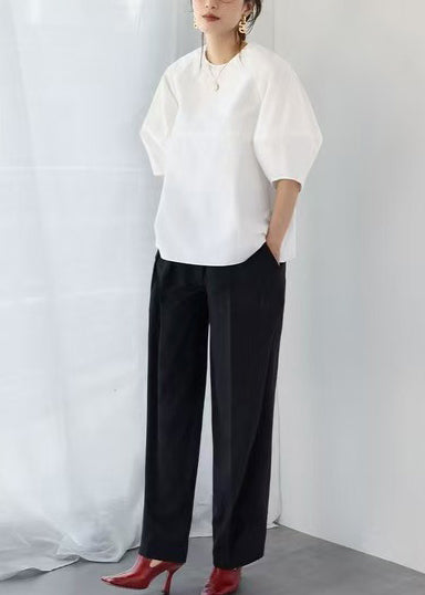 Simple White Oversized Cotton Tank Tops Puff Sleeve