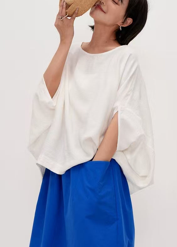 Simple White Oversized Cotton Tanks Batwing Sleeve