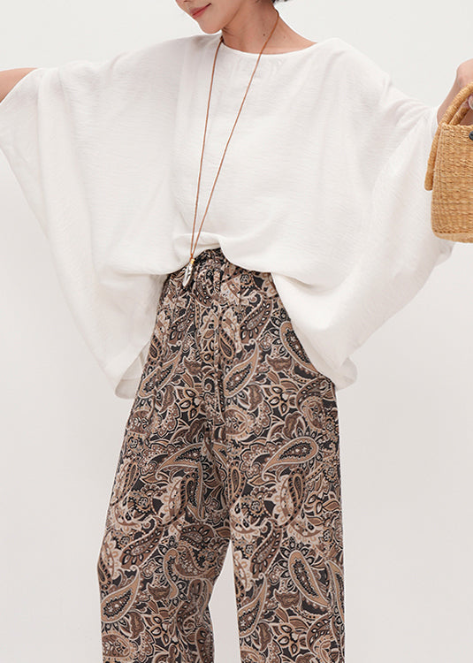 Simple White Oversized Cotton Tanks Batwing Sleeve