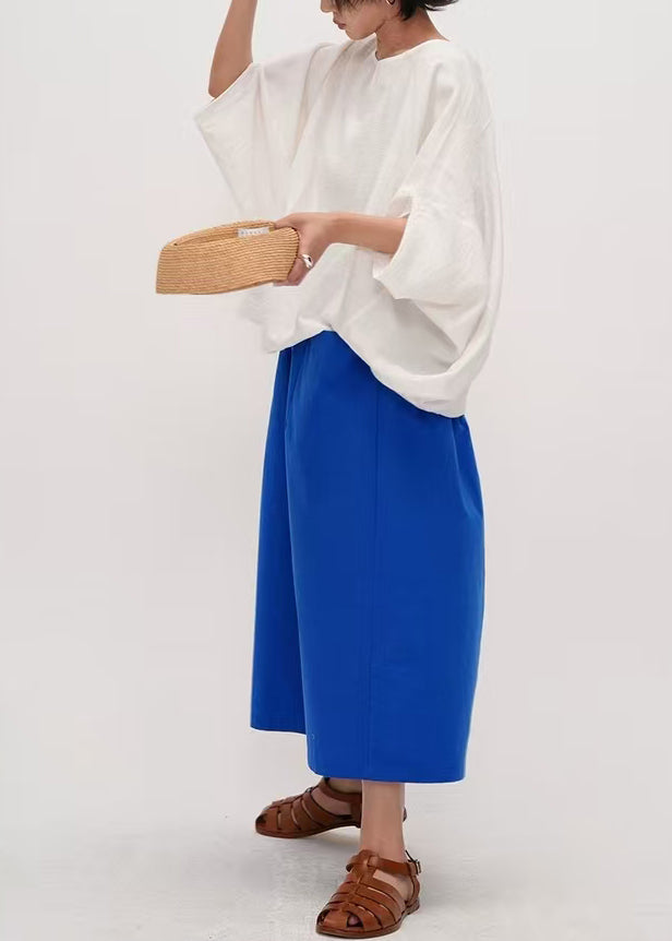 Simple White Oversized Cotton Tanks Batwing Sleeve