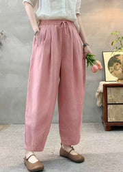 Simple White Oversized Elastic Waist Linen Harem Pants Summer