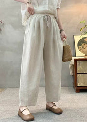 Simple White Oversized Elastic Waist Linen Harem Pants Summer