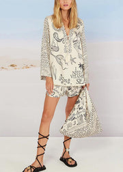 Simple White Oversized Print Ice Silk Two Pieces Set Summer