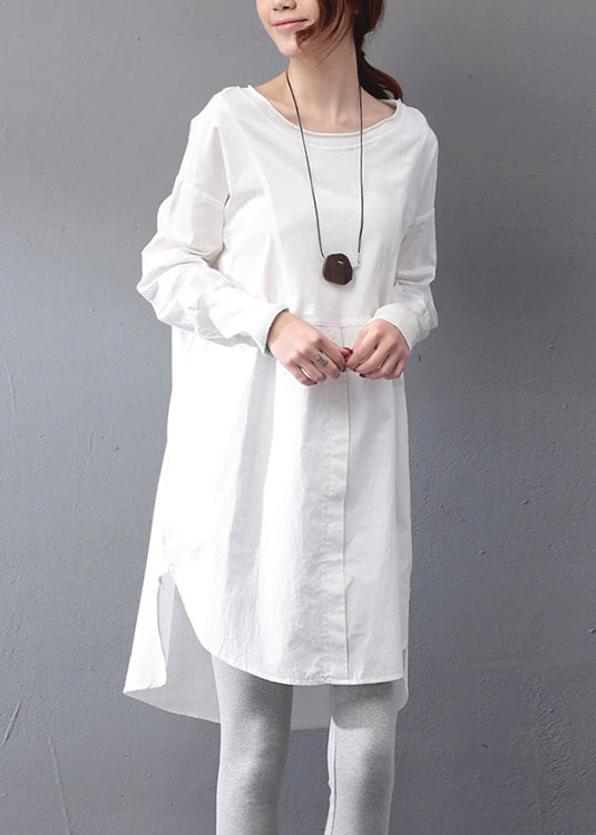 Simple White Oversized Side Open Cotton Day Dress Fall