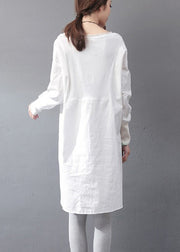 Simple White Oversized Side Open Cotton Day Dress Fall