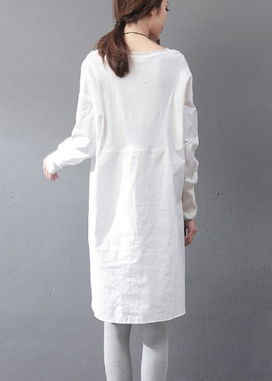 Simple White Oversized Side Open Cotton Day Dress Fall
