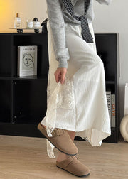 Simple White Patchwork Lace A Line Skirt Fall