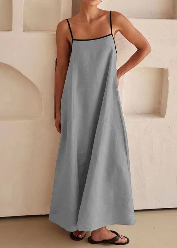 Simple White Patchwork Long Spaghetti Strap Dress Sleeveless