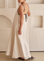 Simple White Patchwork Long Spaghetti Strap Dress Sleeveless