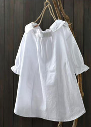 Simple White Peter Pan Collar Pocket Cotton Shirts Summer