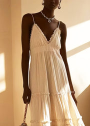 Simple White Ruffled Cotton Cami Dresses Summer