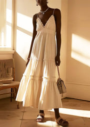 Simple White Ruffled Cotton Cami Dresses Summer