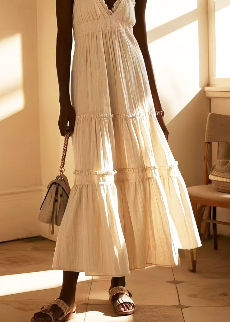 Simple White Ruffled Cotton Cami Dresses Summer