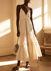 Simple White Ruffled Cotton Cami Dresses Summer