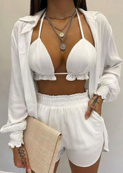 Simple White Sexy Shorts Three Pieces Set Summer