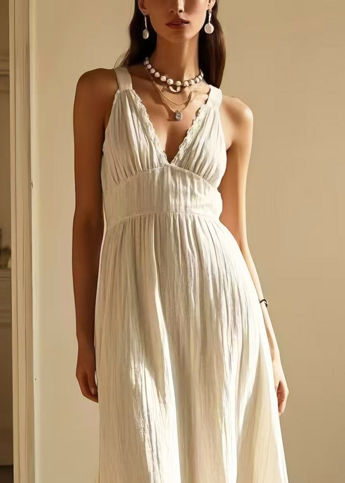 Simple White Silm Fit Fine Cotton Beach Dress Summer