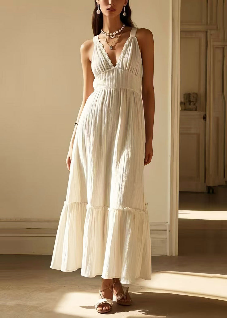 Simple White Silm Fit Fine Cotton Beach Dress Summer