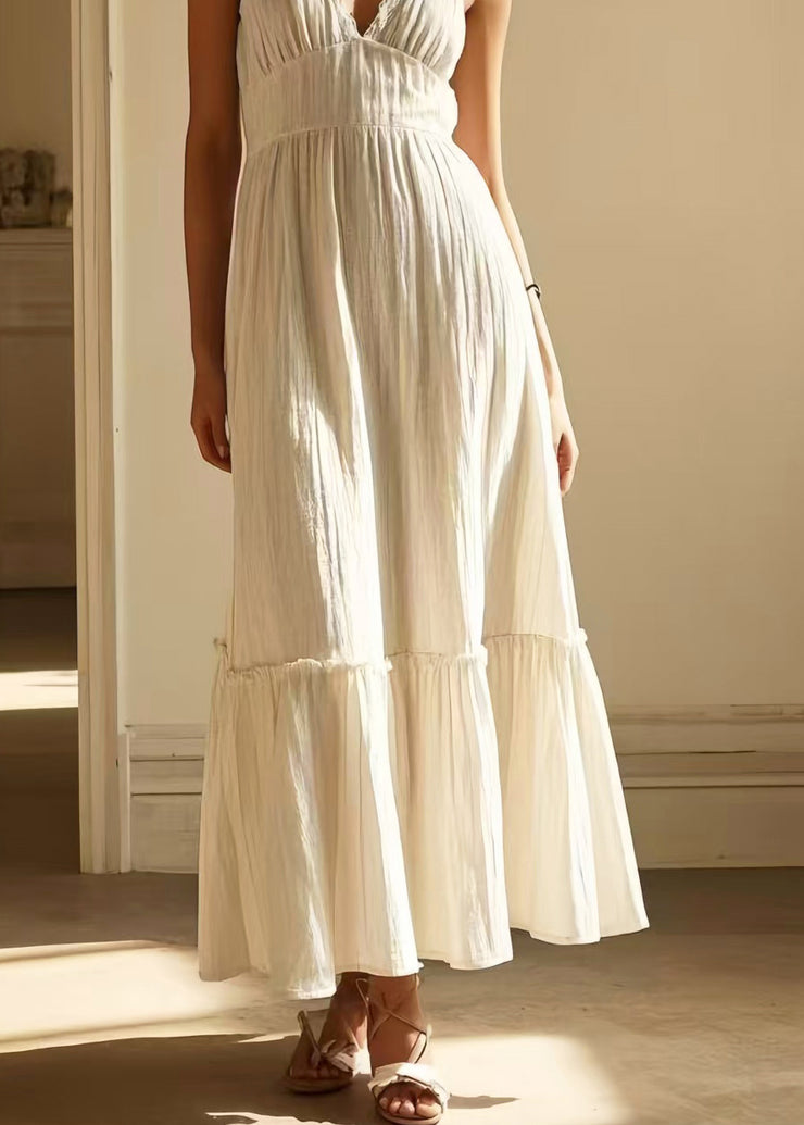 Simple White Silm Fit Fine Cotton Beach Dress Summer