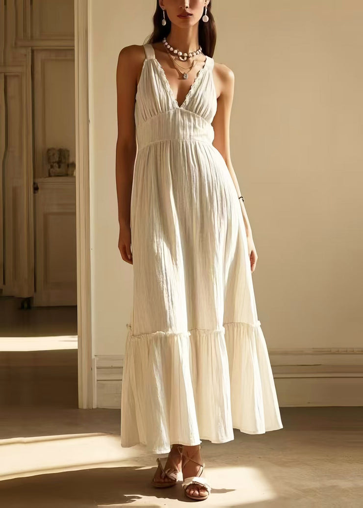 Simple White Silm Fit Fine Cotton Beach Dress Summer