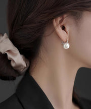 Simple White Sterling Silver Pearl Hoop Earrings
