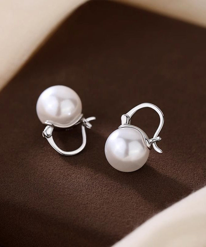 Simple White Sterling Silver Pearl Hoop Earrings
