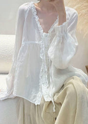 Simple White V Neck Patchwork Solid Top Fall