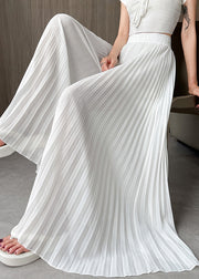 Simple White Wrinkled Elastic Waist Chiffon Pants Summer
