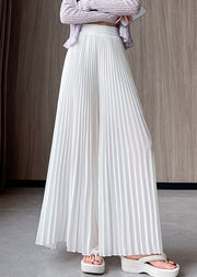 Simple White Wrinkled Elastic Waist Chiffon Pants Summer