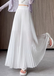 Simple White Wrinkled Elastic Waist Chiffon Pants Summer