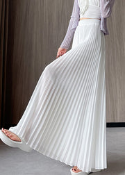 Simple White Wrinkled Elastic Waist Chiffon Pants Summer