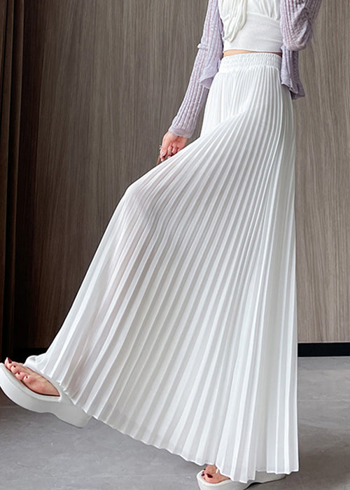 Simple White Wrinkled Elastic Waist Chiffon Pants Summer