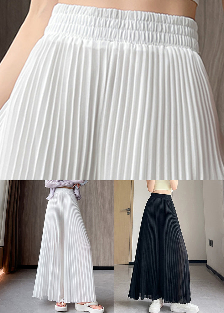 Simple White Wrinkled Elastic Waist Chiffon Pants Summer