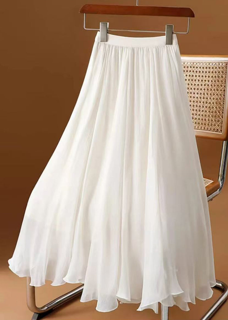 Simple White Wrinkled Solid Chiffon Skirt Summer