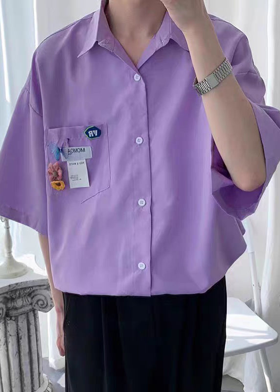 Simple Yellow Button Pockets Cotton Men Shirts Half Sleeve