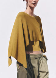 Simple Yellow O-Neck Solid Knit Top Batwing Sleeve