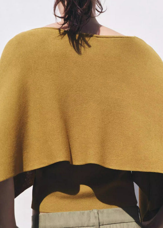 Simple Yellow O-Neck Solid Knit Top Batwing Sleeve