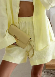 Simple Yellow Peter Pan Collar Solid Cotton Two Piece Set Summer