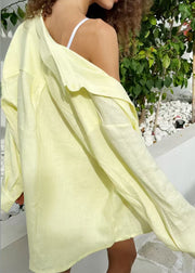 Simple Yellow Peter Pan Collar Solid Cotton Two Piece Set Summer