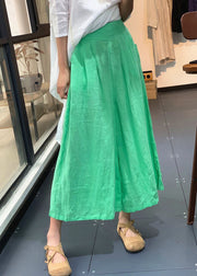 Simple Yellow Pockets Solid High Waist Linen Wide Leg Pants Summer