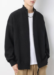 Simple Yellow Zip Up Solid Knit Mens Cardigans Spring