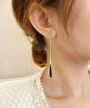 Skinny Gold Copper Alloy Black Water Drop Drop Earrings