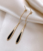 Skinny Gold Copper Alloy Black Water Drop Drop Earrings